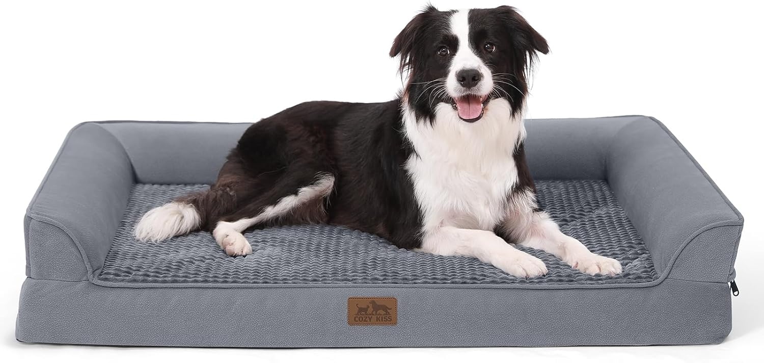 image:imageCOZY KISS Orthopedic Dog Beds for Large Sized Dog XL Bolster Pet Couch with Waterproof Lining Egg Crate Foam Sofa for Pets Up to 100 lbs UShaped 48x32x75 inch GreyGrey