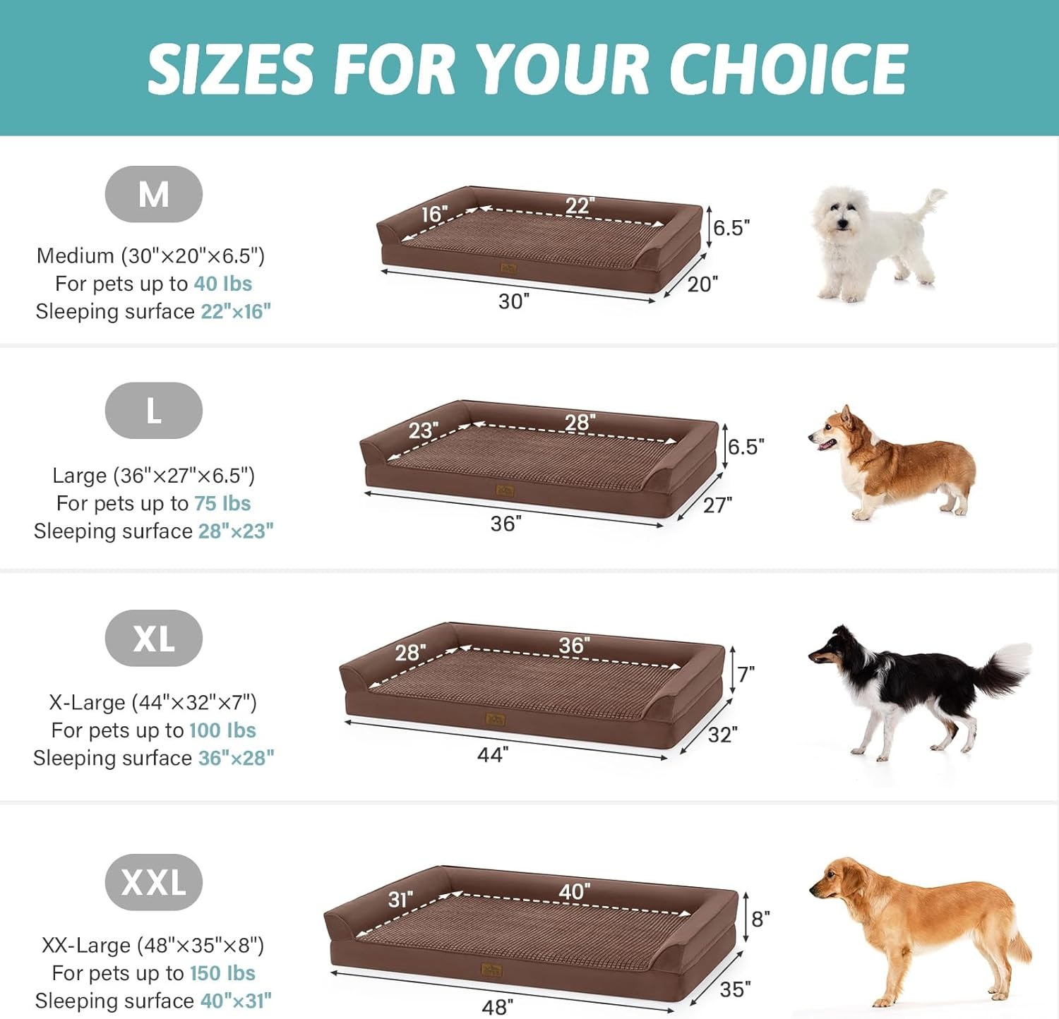 image:imageCOZY KISS Orthopedic Dog Beds for Large Sized Dog XL Bolster Pet Couch with Waterproof Lining Egg Crate Foam Sofa for Pets Up to 100 lbs UShaped 48x32x75 inch GreyBrown