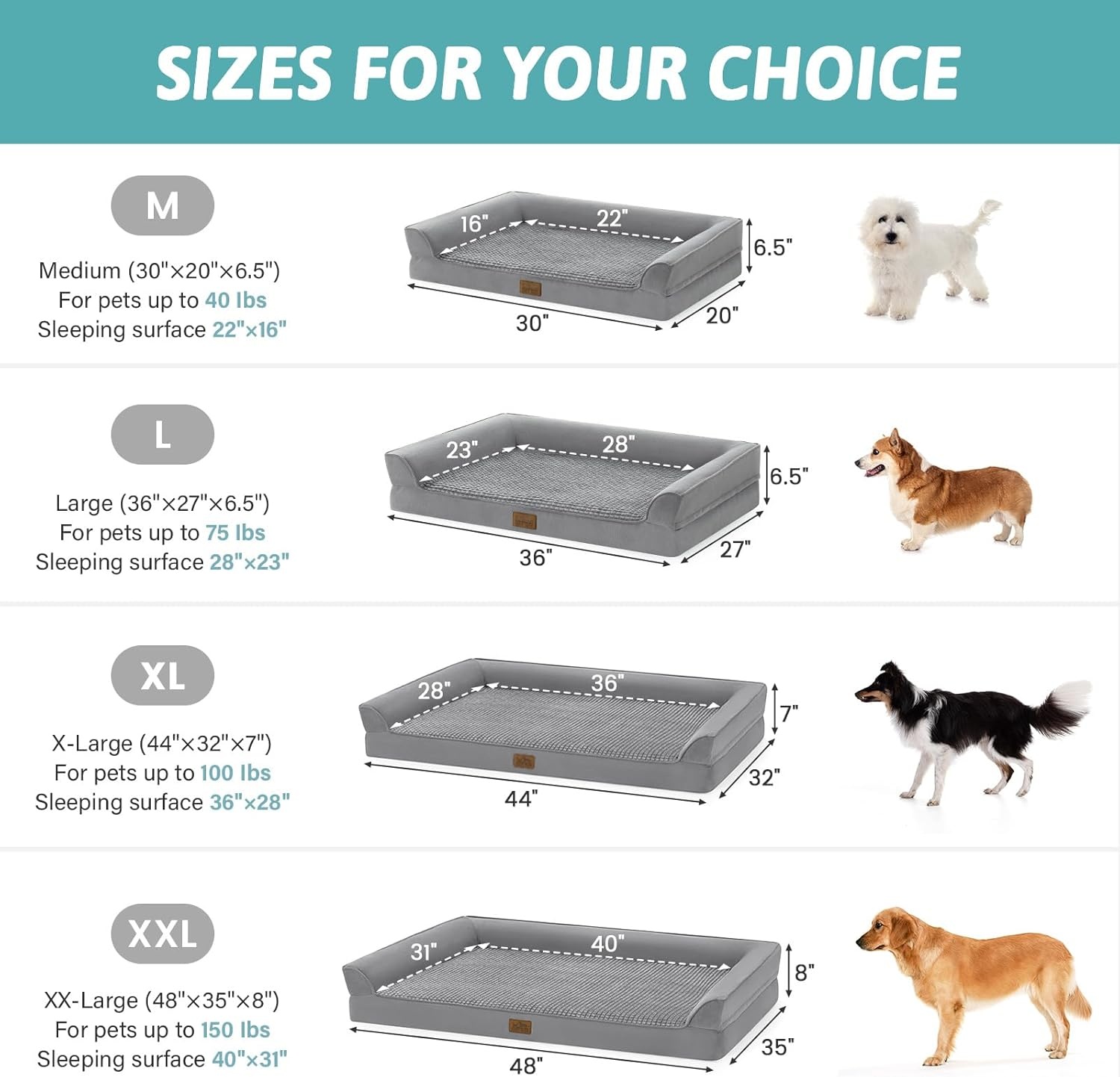 image:imageCOZY KISS Orthopedic Dog Beds for Large Sized Dog XL Bolster Pet Couch with Waterproof Lining Egg Crate Foam Sofa for Pets Up to 100 lbs UShaped 48x32x75 inch GreyGrey
