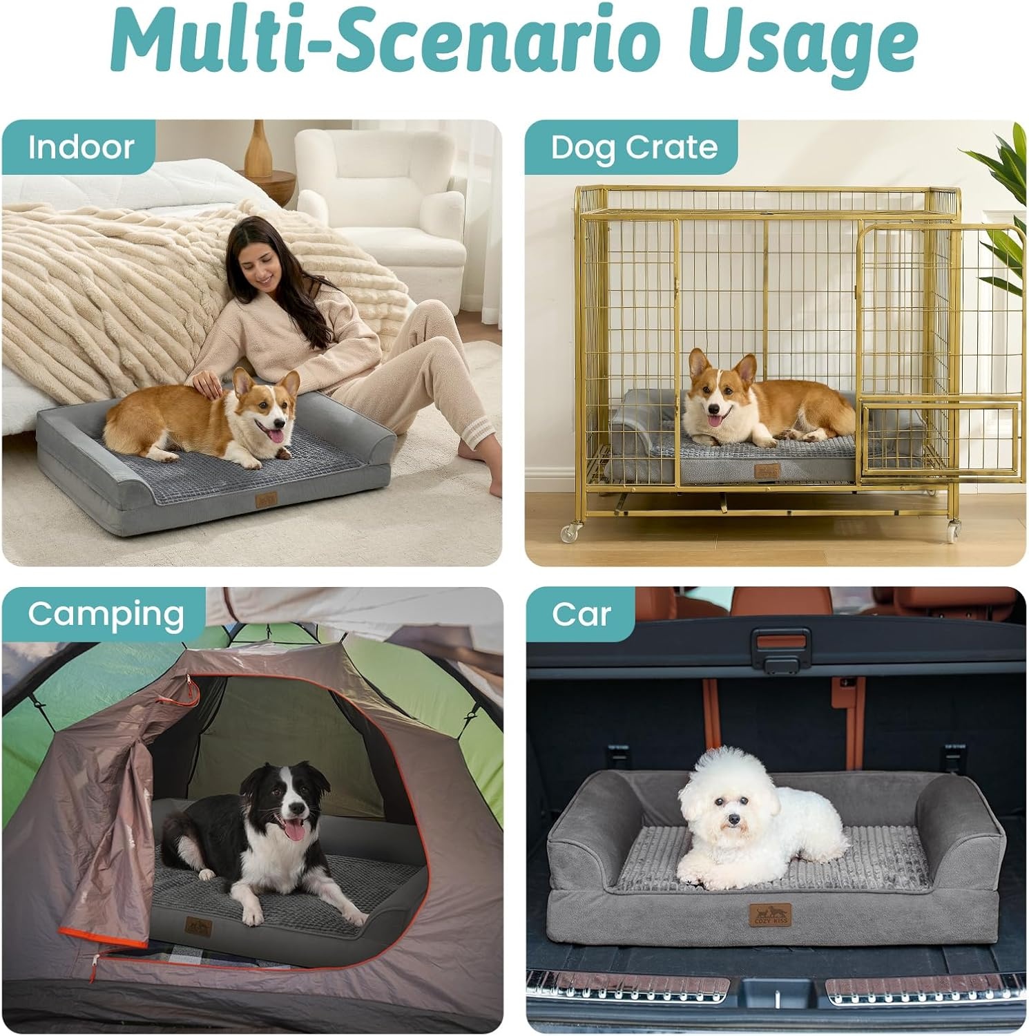 image:imageCOZY KISS Orthopedic Dog Beds for Large Sized Dog XL Bolster Pet Couch with Waterproof Lining Egg Crate Foam Sofa for Pets Up to 100 lbs UShaped 48x32x75 inch GreyGrey