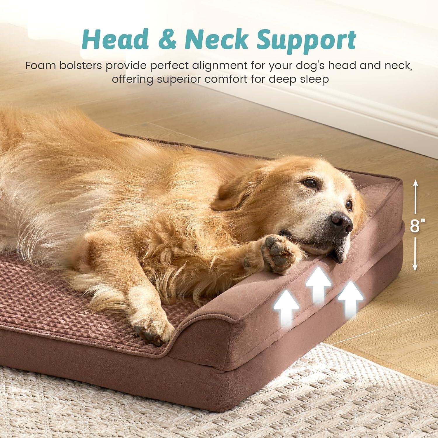 image:imageCOZY KISS Orthopedic Dog Beds for Large Sized Dog XL Bolster Pet Couch with Waterproof Lining Egg Crate Foam Sofa for Pets Up to 100 lbs UShaped 48x32x75 inch GreyBrown