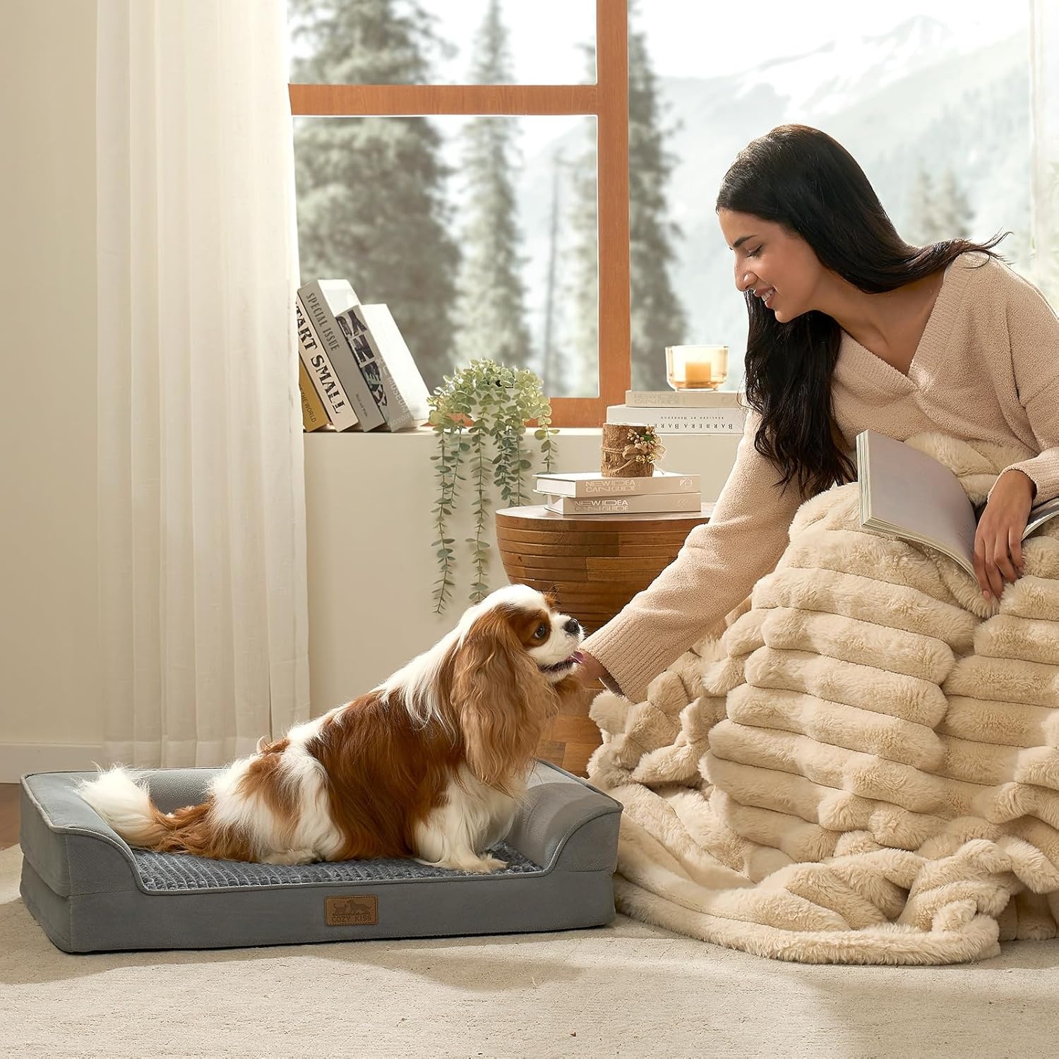 image:imageCOZY KISS Orthopedic Dog Beds for Large Sized Dog XL Bolster Pet Couch with Waterproof Lining Egg Crate Foam Sofa for Pets Up to 100 lbs UShaped 48x32x75 inch GreyGrey