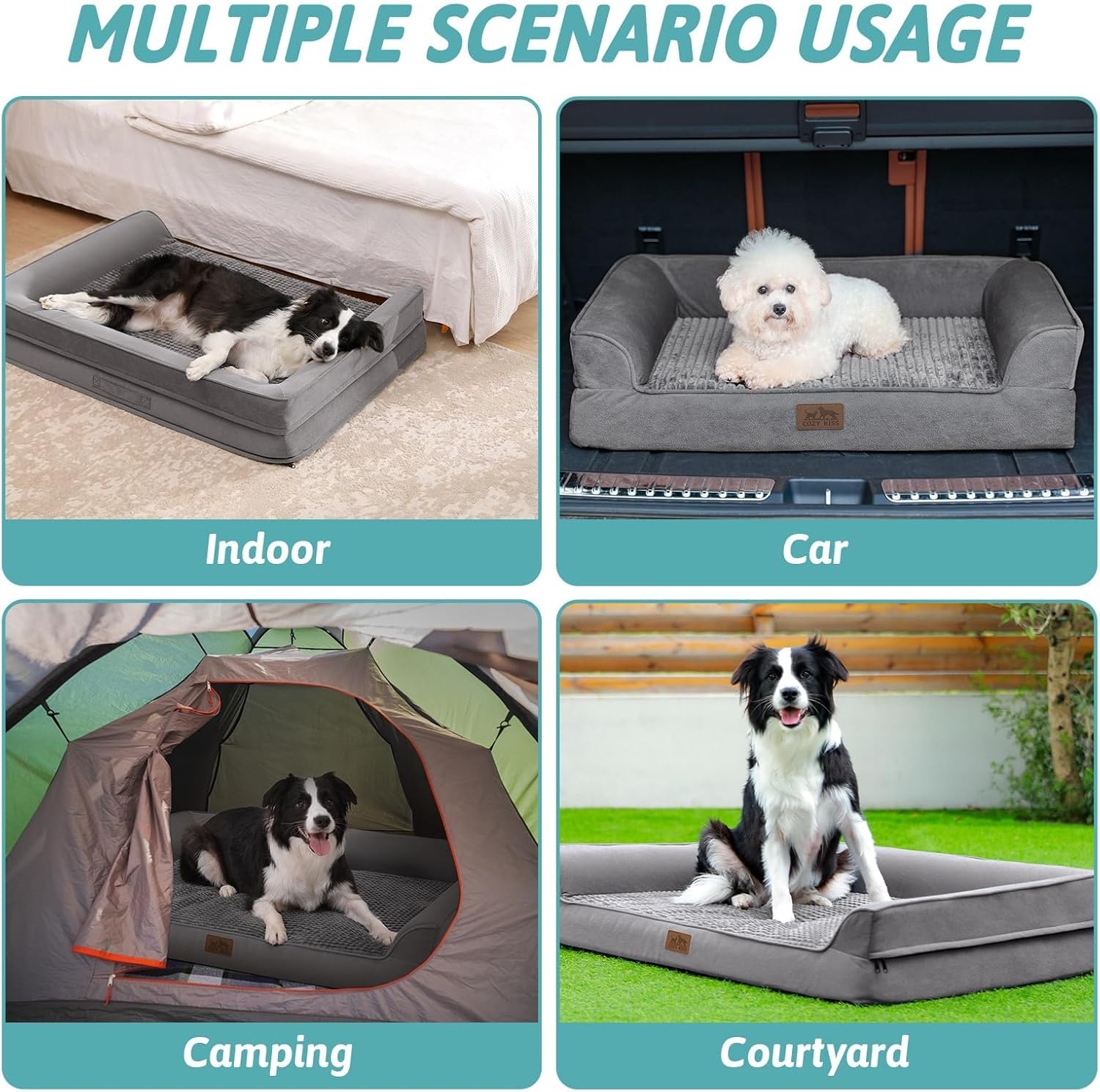 image:imageCOZY KISS Orthopedic Dog Beds for Large Sized Dog XL Bolster Pet Couch with Waterproof Lining Egg Crate Foam Sofa for Pets Up to 100 lbs UShaped 48x32x75 inch GreyGrey