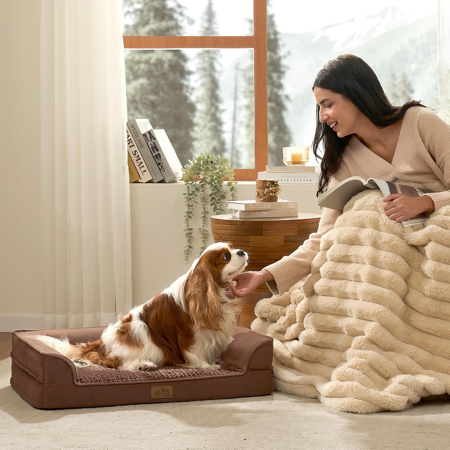 image:imageCOZY KISS Orthopedic Dog Beds for Large Sized Dog XL Bolster Pet Couch with Waterproof Lining Egg Crate Foam Sofa for Pets Up to 100 lbs UShaped 48x32x75 inch GreyBrown