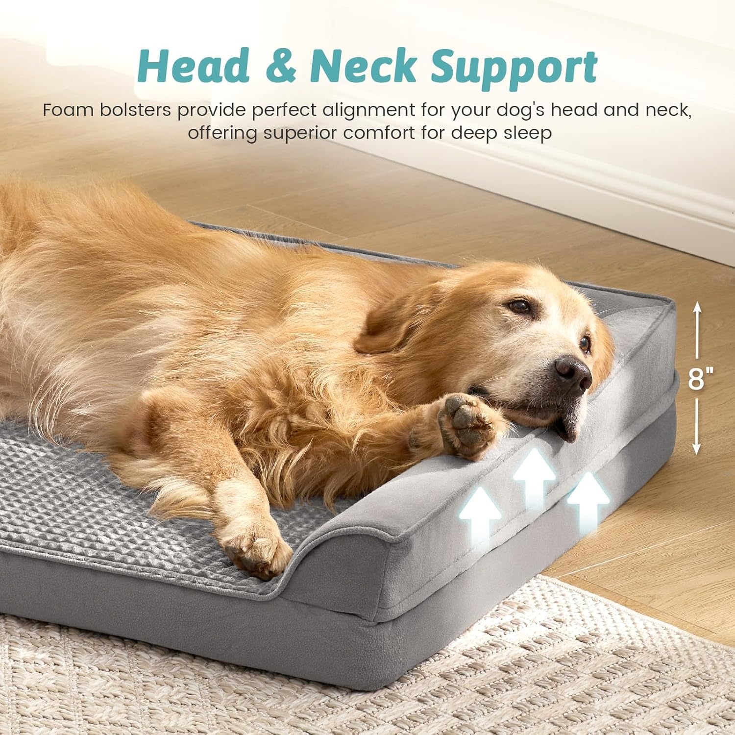 image:imageCOZY KISS Orthopedic Dog Beds for Large Sized Dog XL Bolster Pet Couch with Waterproof Lining Egg Crate Foam Sofa for Pets Up to 100 lbs UShaped 48x32x75 inch GreyGrey
