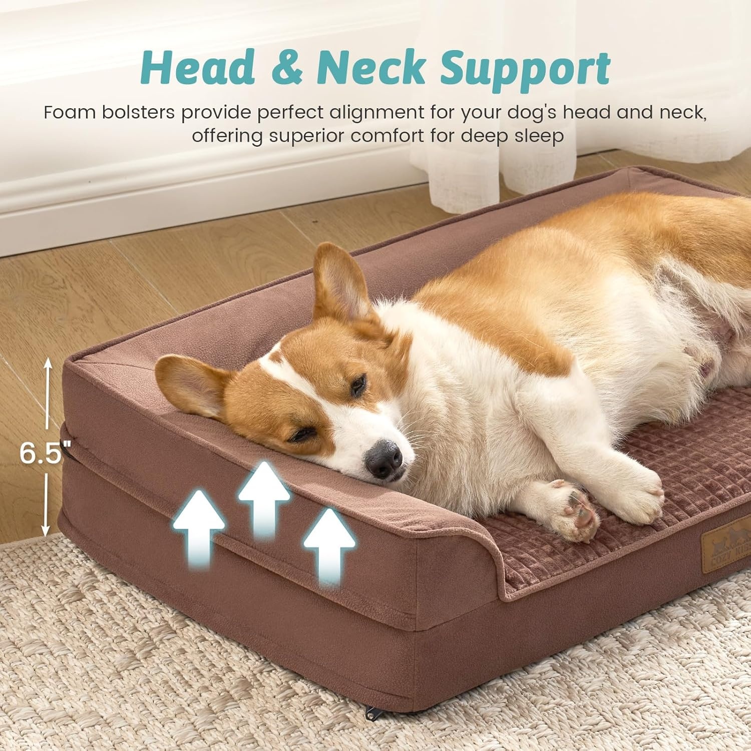 image:imageCOZY KISS Orthopedic Dog Beds for Large Sized Dog XL Bolster Pet Couch with Waterproof Lining Egg Crate Foam Sofa for Pets Up to 100 lbs UShaped 48x32x75 inch GreyBrown