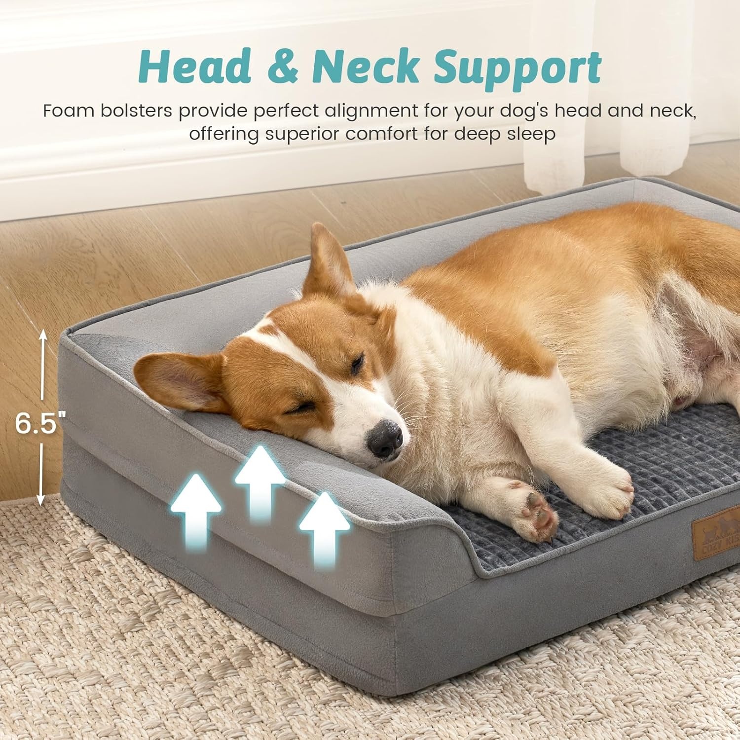 image:imageCOZY KISS Orthopedic Dog Beds for Large Sized Dog XL Bolster Pet Couch with Waterproof Lining Egg Crate Foam Sofa for Pets Up to 100 lbs UShaped 48x32x75 inch GreyGrey