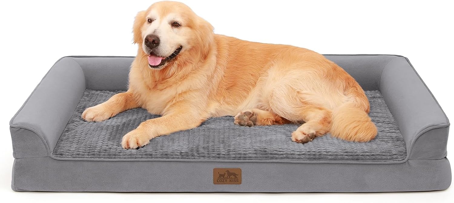 image:imageCOZY KISS Orthopedic Dog Beds for Large Sized Dog XL Bolster Pet Couch with Waterproof Lining Egg Crate Foam Sofa for Pets Up to 100 lbs UShaped 48x32x75 inch GreyGrey