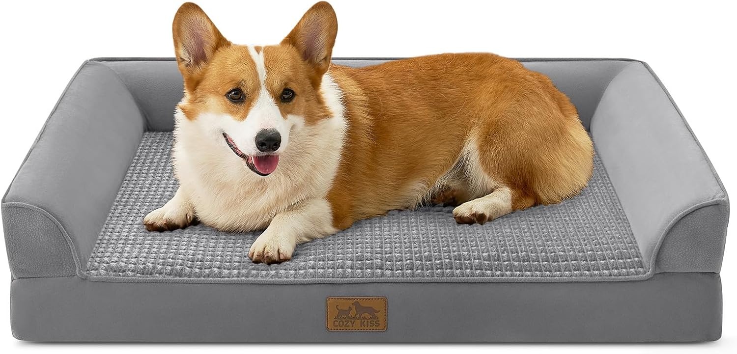 image:imageCOZY KISS Orthopedic Dog Beds for Large Sized Dog XL Bolster Pet Couch with Waterproof Lining Egg Crate Foam Sofa for Pets Up to 100 lbs UShaped 48x32x75 inch GreyGrey