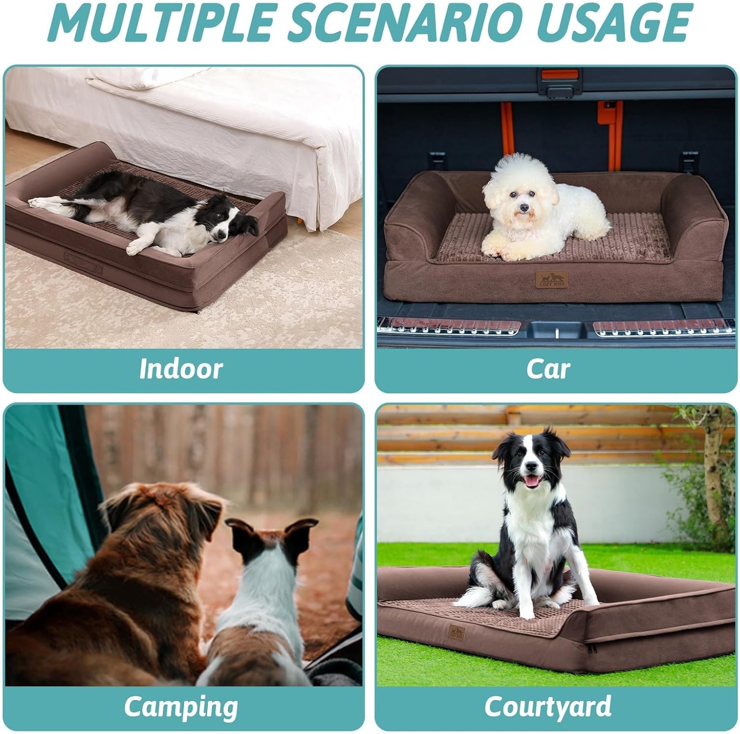 image:imageCOZY KISS Orthopedic Dog Beds for Large Sized Dog XL Bolster Pet Couch with Waterproof Lining Egg Crate Foam Sofa for Pets Up to 100 lbs UShaped 48x32x75 inch GreyBrown