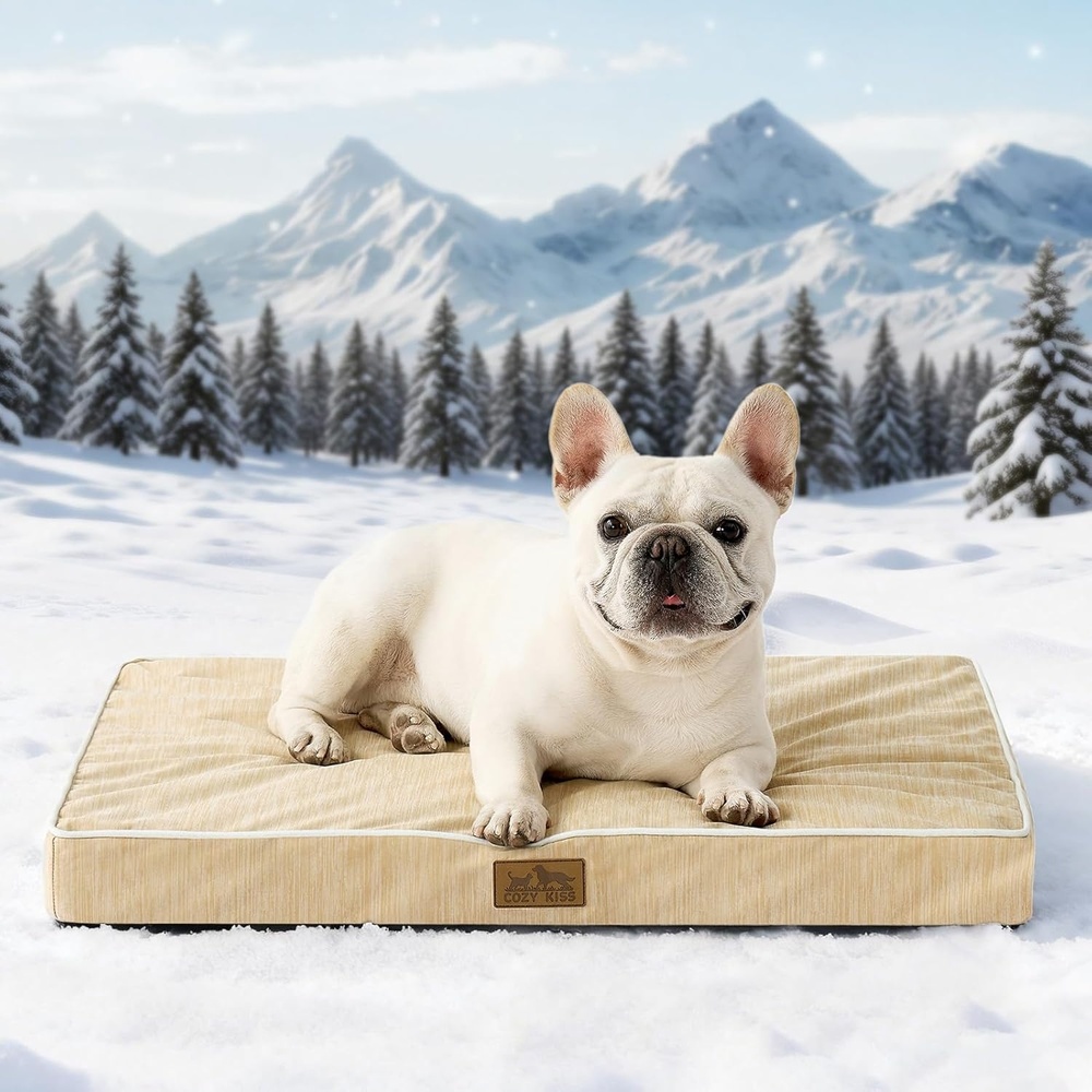 image:imageCOZY KISS Cooling Dog Bed for Crate Waterproof Orthopedic Dog Crate Mat with Removable Washable Cover Egg Crate Foam Support Dog Bed 36x27x3 InchSilver GreyBeige
