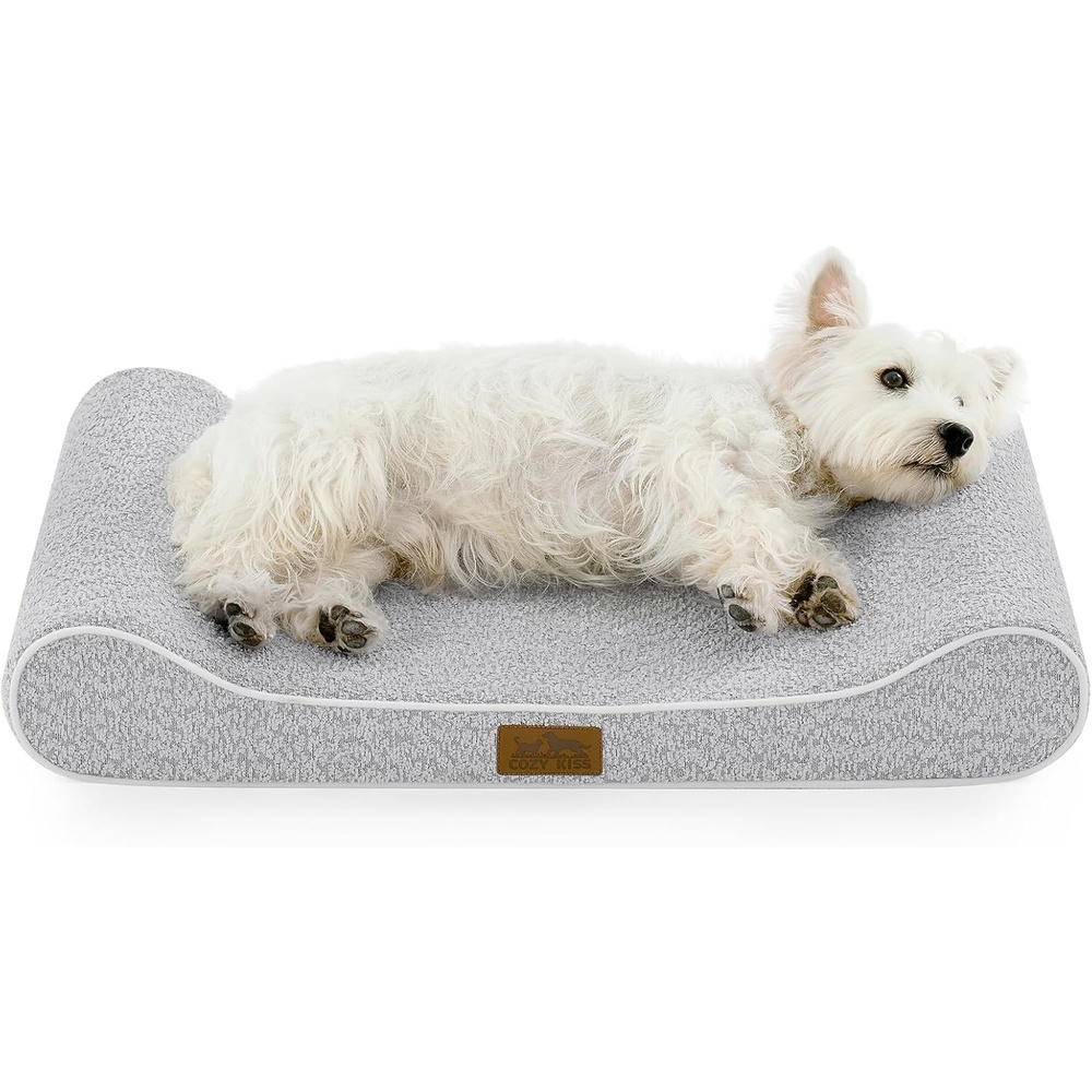 image:imageCOZY KISS Orthopedic Dog Bed for Large Dogs up to 90 lbs Removable Washable Cover with Waterproof Lining amp NonSkid Bottom CottonPolyester Blend BoatShaped Lounger Mattress L45x30x6in BeigeLight gray