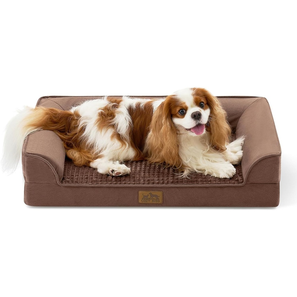 image:imageCOZY KISS Orthopedic Dog Beds for Large Sized Dog XL Bolster Pet Couch with Waterproof Lining Egg Crate Foam Sofa for Pets Up to 100 lbs UShaped 48x32x75 inch GreyBrown