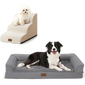 image:imageCOZY KISS 3 Step Foam Beige Dog Stairs and Grey Dog Bed
