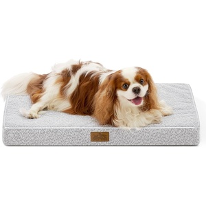 image:imageCOZY KISS Dog Crate Bed for Small Size Dogs Rectangular Orthopedic Cat Beds Foam AntiSlip Bottom Pet Mat with Washable Removable Cover Suitable for Pet Up to 30 lbs 24x16x3 inch BeigeGrey